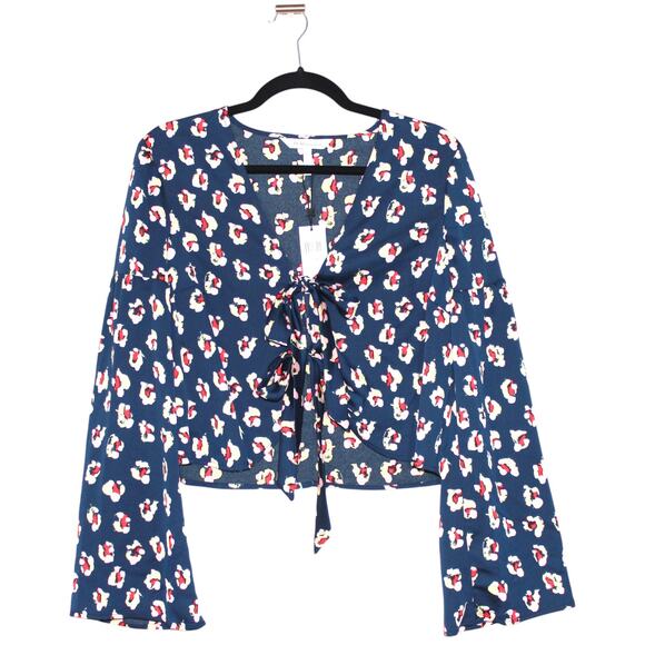 BCBGeneration Splatter-Print Tie-Front Top Blue Medium - Picture 3 of 5